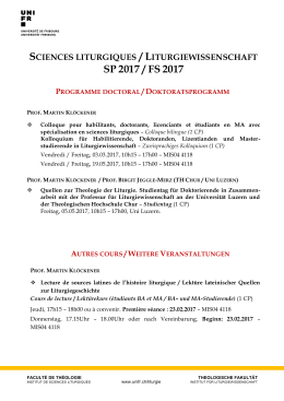 sciences liturgiques / liturgiewissenschaft sp 2017 / fs 2017