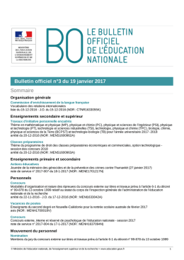 Bulletin officiel n&deg;3 du 19 janvier 2017 Sommaire