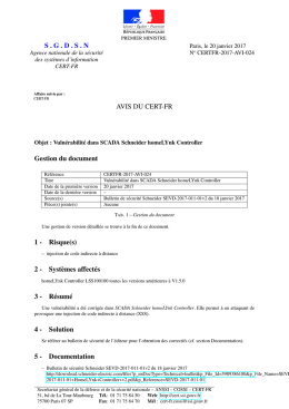 SGDSN AVIS DU CERT-FR Gestion du document 1 - Certa