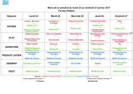 Menu de la semaine du lundi 23 au vendredi 27 janvier 2017