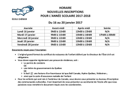 horaire nouvelles inscriptions pour l`année scolaire