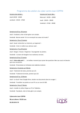 Programme des ateliers du cyber centre Jean COPPIN