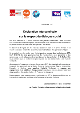 Déclaration intersyndicale – dialogue social – CTP 18 janvier 2017