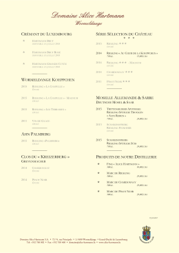 Liste des prix - Domaine Alice Hartmann