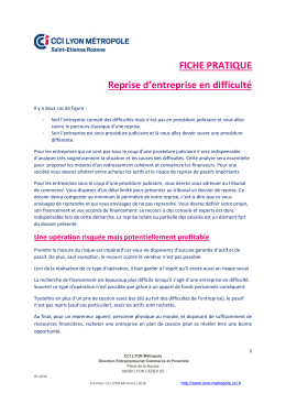 FICHE PRATIQUE Reprise d`entreprise en difficult&eacute;