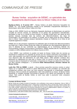 Bureau Veritas - Acquisition de SIEMIC, un spécialiste des