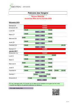 Horaires de la patinoire