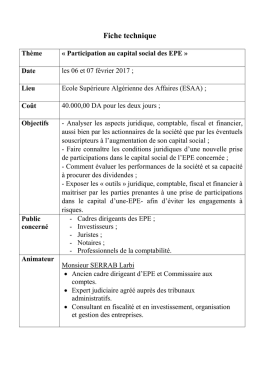 Fiche technique Thème « Participation au capital social des EPE