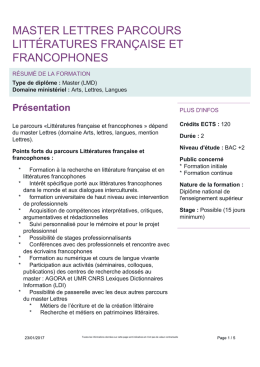 master lettres parcours littératures française et francophones