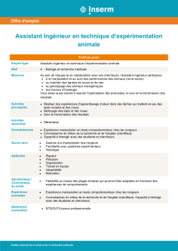 Assistant Ing&eacute;nieur en technique d`exp&eacute;rimentation animale
