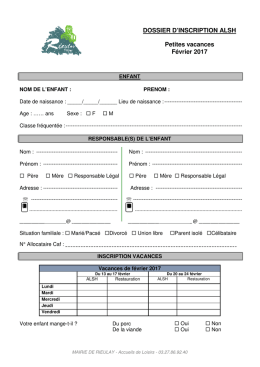 Dossier inscription ALSH vacances F&eacute;vrier