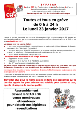 Toutes et tous en grève de 0 h à 24 h Le lundi 23 janvier 2017