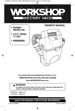 OWNER`S MANUAL • Portable Wet/Dry Vac • 3 US