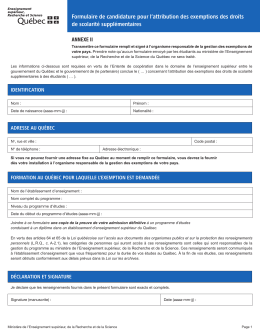 Formulaire de candidature pour l`attribution des exemptions des