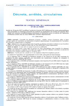 arr&ecirc;t&eacute; publi&eacute; le vendredi 20 janvier 2017 au Journal officiel
