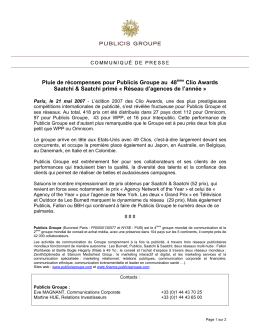 Pluie de récompenses pour Publicis Groupe au 48 Clio Awards
