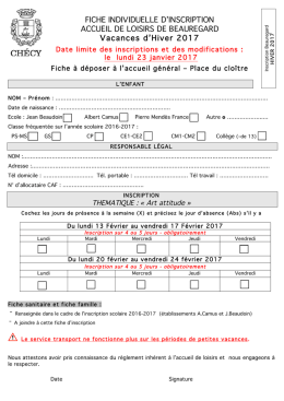 Inscription ALSH février 2017