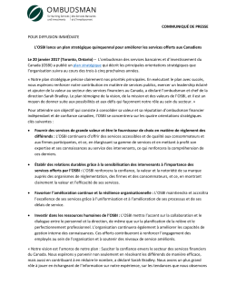 COMMUNIQUÉ DE PRESSE POUR DIFFUSION IMMÉDIATE L`OSBI