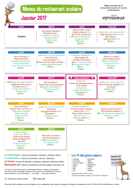 Menus du restaurant scolaire Janvier 2017