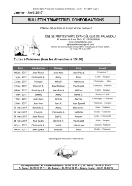 Bulletin Eglise - &Eacute;glise Protestante &Eacute;vang&eacute;lique de Palaiseau