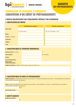 une demande d`agrément Garantie des Préfinancements