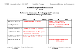 Master Physique des Rayonnements 1 année Calendrier des