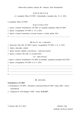 Uznesenie z 8. zasadnutia Pl&eacute;na OV DPO v Ružomberku konan&eacute;ho