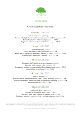 Denn&eacute; menu THE OAK TREE RESTAURANT 23.01.2017
