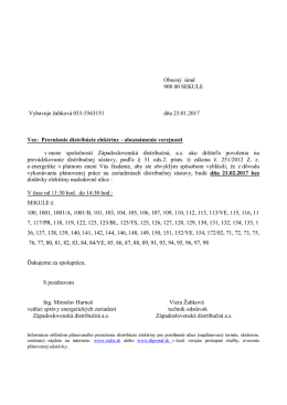 Prerušenie distribúcie elektriny 21. 2. 2017 od 11.30 hod
