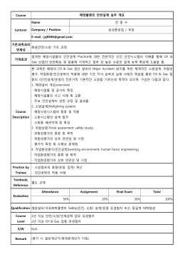 Course 해양플랜트 안전설계 실무 개요 Lecturer Name 전 종 수