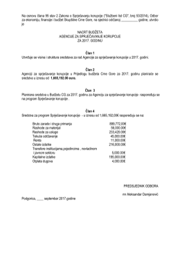 Nacrt budžeta ASK za 2017. godinu