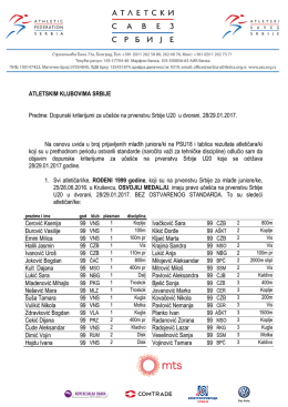 Dopunski kriterijumi za uče&scaron;će na prvenstvu Srbije U20 u dvorani