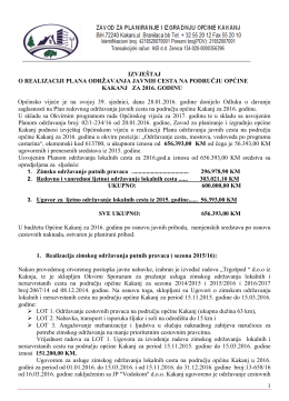 Izvještaj o realizaciji Plana održavanja javnih cesta na području