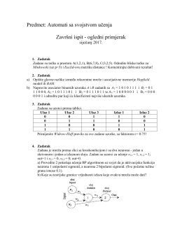 Predmet: Automati sa svojstvom učenja Završni ispit - ogledni