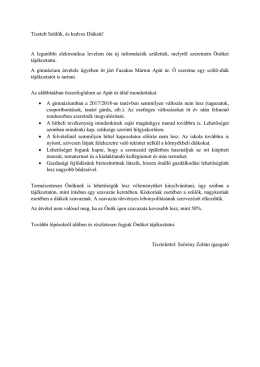 Tisztelt Sz&uuml;lők, &eacute;s kedves Di&aacute;kok!