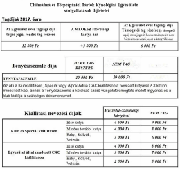 Tenyészszemle díja Kiállítási nevezési díjak