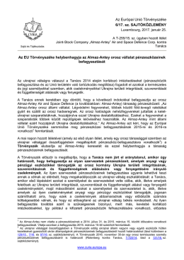 Az EU T&ouml;rv&eacute;nysz&eacute;ke helybenhagyja az Almaz - curia