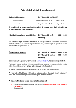 PÓT ÍRÁSBELI FELVÉTELI 8. OSZTÁLYOSOKNAK