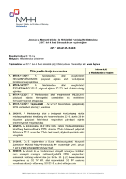 A Médiatanács 2017. évi 4. heti ülésszakának napirendje