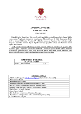 ARAŞTIRMA GÖREVLİSİ SONUÇ DUYURUSU 27 OCAK 2017