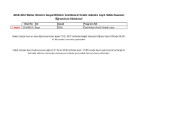 2016-2017 Bahar Dönemi Sosyal Bilimler Enstitüsü 2.Yedek