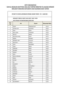 hitit &uuml;niversitesi sosyal bilimler enstit&uuml;s&uuml; 2016