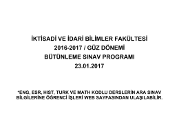 IIBF 2016/2017 Güz Dönemi Bütünleme Sınavları Programı