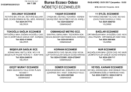 Bursa Eczacı Odası NÖBETÇİ ECZANELER