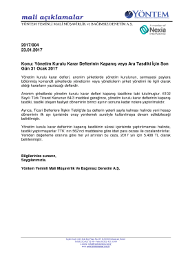 2017-004 Yönetim Kurulu Karar Defterinin Kapanış veya Ara Tasdiki