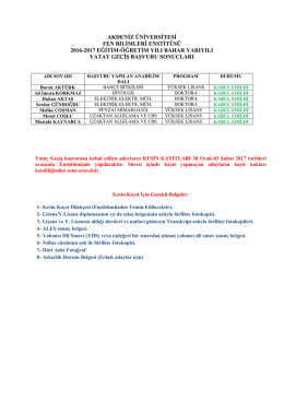 akdeniz üniversitesi fen bilimleri enstitüsü 2016-2017 eğitim