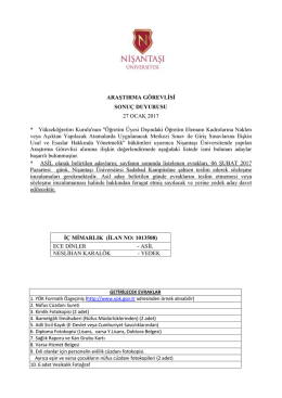 ARAŞTIRMA GÖREVLİSİ SONUÇ DUYURUSU 27 OCAK 2017