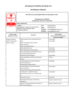 Akreditasyon Sertifikası Eki (Sayfa 1/3) Akreditasyon Kapsamı