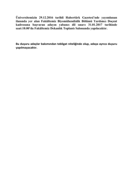 Üniversitemizin 29.12.2016 tarihli Habertürk Gazetesi`nde
