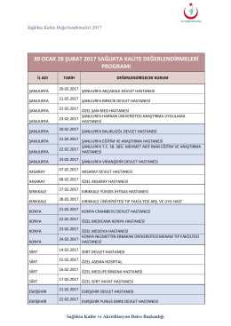 31 Ocak-28 Şubat 2017 Tarihleri arasında Sağlıkta Kalite